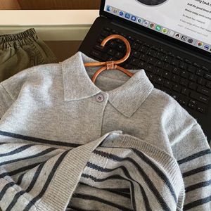 <span class=keywords><strong>Pull</strong></span> pour garçons tendance, nouvelle arrivée pour l'automne, cardigan en tricot rayé à col rabattu pour enfants, hauts élégants pour garçons - Product Image 4