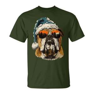 T-shirt de Noël pour bouledogue anglais avec lunettes de soleil et chapeau de Père Noël, motif de chien festif - Product Image 1