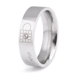 Titanium Steel <b>Couple</b> <b>Rings</b> 6.4MM Diamond Inlay Key Lock Design Wedding Jewelry Unisex - Product Image 4