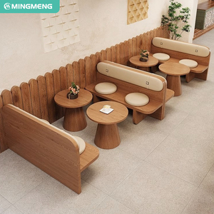 L-Shape Wooden Restaurant Furniture <b>Set</b> with High-Density Foam Cushions Modern Minimalist <b>Dining</b> Table and Stools for Cafe - Product Image 3
