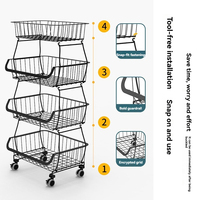 Chariot de rangement mobile multi-niveaux en métal avec roulettes pour trier les aliments et les articles ménagers dans la cuisine et la maison