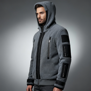 Chaqueta Casual Holgada <span class=keywords><strong>de</strong></span> Color Sólido con Cierre <span class=keywords><strong>de</strong></span> Cremallera para Hombre, Chaqueta <span class=keywords><strong>de</strong></span> Forro Polar, Chaqueta con Capucha Estilo Fantasma - Product Image 2