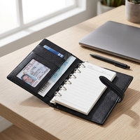 Carnet de planification rechargeable en cuir de vachette grainé Litchi avec emplacements pour cartes, fenêtre d'identification et attache pour stylo