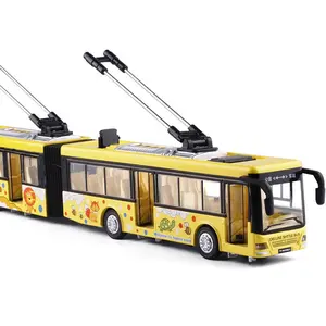 Diecast Toy 1:32 Double-section Braid Tram Bus Open Door Sound and Light Back Metal Car Model Toy birthday gift