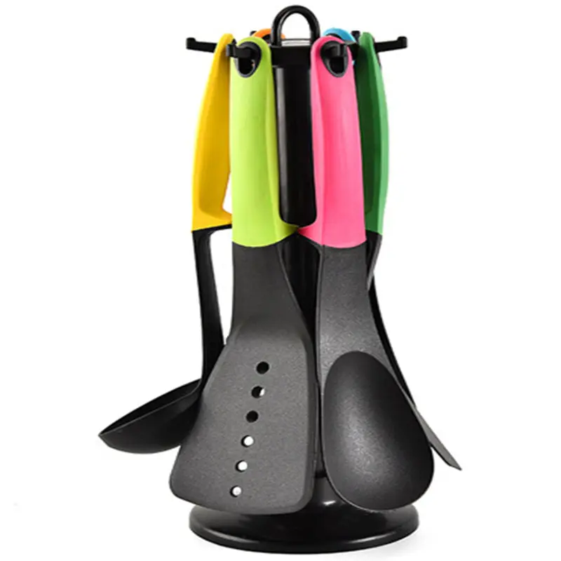 Hot selling camping kitchen utensil 6pcs nylon kitchen tools with silicone handle kitchen utensils organizer