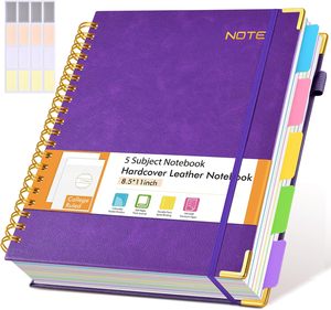 Cuaderno Espiral <span class=keywords><strong>Grande</strong></span> de Tapa Dura, 8.<span class=keywords><strong>5</strong></span>" X 11", Separadores Extraíbles, 300 Páginas, Cuero, <span class=keywords><strong>5</strong></span> Temas, Rayado Universitario, Logotipo Personalizado en Color - Product Image 1