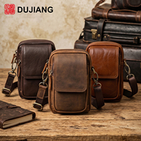 Sac banane pour homme DUJIANG en cuir véritable vintage avec fermeture éclair, portable, pour les voyages en plein air, usage quotidien, modèle 6965