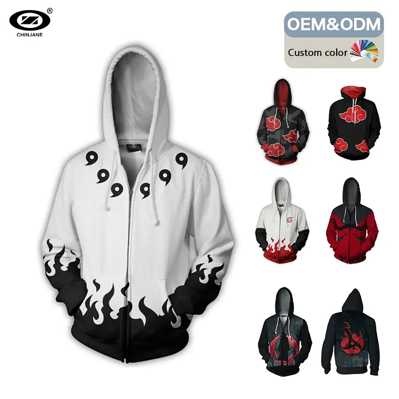 Custom Made Men 3D Print Zipper Pullover Hoodie Sweatshirt Cosplay Anime Hoodie With Pocket