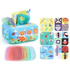 Vente en gros : Boîte à mouchoirs et mouchoirs en peluche pour bébé, avec impression alphabet animalier, et livre en tissu d'éveil éducatif - Product Image 5