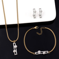 Parure de bijoux classique de mariée de Dubaï en acier inoxydable plaqué or 18 carats avec incrustations scintillantes (3 pièces) - Vente en gros pour fêtes