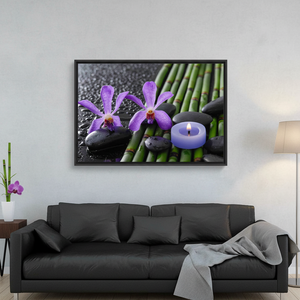 Purple Orchid Canvas Print: Bamboo Grove Zen Wall Art,<b>BLACK</b> <b>FRAMED</b> CANVAS - Product Image 3