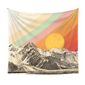 Bohemian Style Mountain Blanket Homiest 3D Ocean Tapestry Wall Hanging Sun Sunset