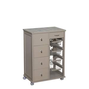 Carrito con Cajones de Madera Maciza de Haya de Alta Calidad con Superficie de Azulejos y Ruedas de Plástico para Hogares Contemporáneos - Product Image 1