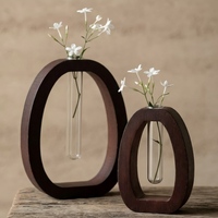 Vase créatif transfrontalier pour arrangements floraux hydroponiques avec ornement en bois massif pour la décoration de fleurs séchées sur le bureau