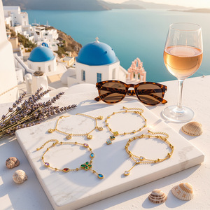 <span class=keywords><strong>Tobillera</strong></span> Impermeable de Acero Inoxidable con Baño de Oro de 18K, Dijes Coloridos de Zirconia con Forma de Mariposa, Flor y Corazón, Cadena para el Pie, Joyería de Playa para Mujer - Product Image 4