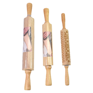Wooden <b>Rolling</b> <b>Pins</b> Set With Floral Pattern Embossed Design For Baking And Dough Crafting - Product Image 1