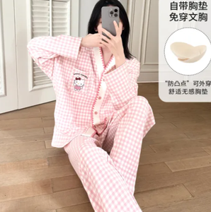 Nueva Ropa <span class=keywords><strong>de</strong></span> Casa para Otoño, Pijamas para Mujer, Lindos Pijamas con Estampado <span class=keywords><strong>de</strong></span> Flores <span class=keywords><strong>de</strong></span> <span class=keywords><strong>Hello</strong></span> <span class=keywords><strong>Kitty</strong></span>, Camisones Cómodos y Suaves - Product Image 4