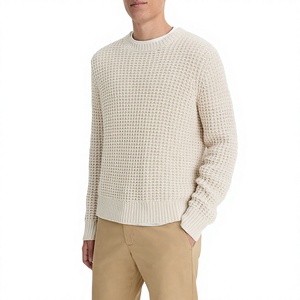 Suéter 100% Cachemira para Hombre, Estilo Old Money, Textura Waffle, Cuello Redondo, Color Blanco, Tejido Premium de Alta Calidad - Product Image 2