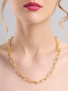 Heritage Hammered Link Chain <b>Necklace</b> Textured Oval Gold Tone Chain Bold <b>Statement</b> Jewelry Modern Elegant Style for Women - Product Image 3