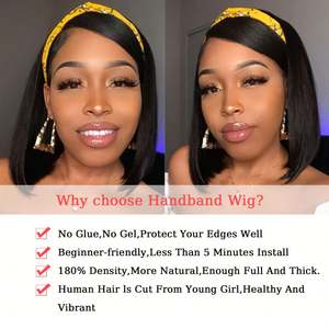 Perruque courte à bandeau en cheveux Remy vietnamiens bruts, pour femmes noires, 100% cheveux humains, sans colle, base en soie transparente, naturelle et complète - Product Image 2