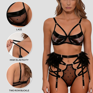 Ensemble de lingerie sexy de haute qualité pour femmes, soutien-gorge à bretelles et culotte, dentelle respirante en maille, ensemble de lingerie de luxe avec <span class=keywords><strong>porte</strong></span>-jarretelles - Product Image 3