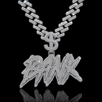 Ensemble de bijoux personnalisés hip-hop avec pendentif lettre en moissanite, chaîne en argent 925, breloque VVS Iced Out, pendentif breloque rappeur Moissanite Ice Out