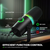 Microphone dynamique Prizmora DM65, microphone professionnel pour podcast avec éclairage RVB - USB/XLR filaire pour jeux, streaming en direct et enregistrement
