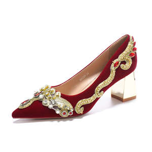 Sandalias de tacón medio con punta en punta y pedrería, zapatos de boda cómodos para mujer - Product Image 5
