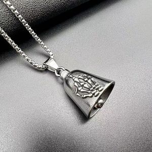 yunnique <b>Titanium</b> Steel Bell Pendant Necklace Vintage Skull Hand Design Unisex Fashion Jewelry - Product Image 4
