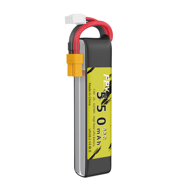 TATTU 7.4V 550mAh 95C 2S1P Semi-solid State LiPo Battery XT30 High Discharge Pack LiCoO2 Cathode for Micro Quadcopters RC