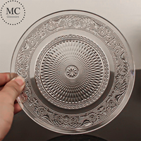Assiette de charge en verre épais de style occidental ronde verre de cristal transparent petite assiette au détail en gros