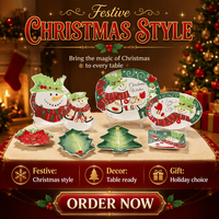 Ensembles de vaisselle en céramique Vaisselle Noël Bonhomme de neige Poinsettia Emboss Plats décoratifs Assiettes Bols Pour la maison boutique Comme cadeau