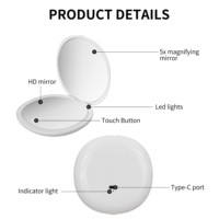 Cermin rias mini lipat portabel isi ulang dengan lampu LED, logo custom grosir, untuk bepergian