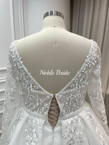 Abito da Sposa <span class=keywords><strong>Taglie</strong></span> <span class=keywords><strong>Forti</strong></span> 2025 Nuovo Modello <span class=keywords><strong>di</strong></span> Lusso con Scollo a V, Maniche Lunghe, Ricami in Tulle e Strascico per <span class=keywords><strong>Cerimonia</strong></span> Nuziale - Product Image 6