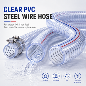 Clear Reinforced PVC Steel Wire <b>Hose</b> for Water Oil Chemical <b>Suction</b> Transfer and Vacuum Applications OEM Brand China - Product Image 1