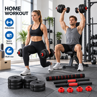 Ensemble de poids réglables de 20 kg, haltères détachables, barre de musculation, kettlebell, combo en fonte, équipement de musculation pour la salle de sport