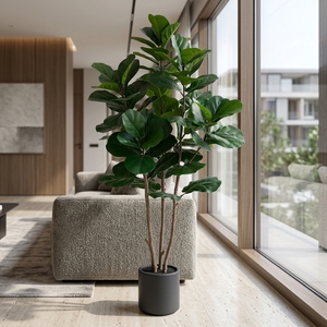 OH ARTS Ficus Lyrata Artificiale Lussureggiante in Vaso Bianco Moderno, Pianta Finta di Lusso per Arredamento Nordico - Product Image 2