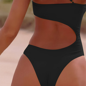 Nouveau maillot de bain une pièce sexy pour femme, couleur unie, avec épaulettes et découpes métalliques en U, collection Europe et Amérique 2026 - Product Image 3