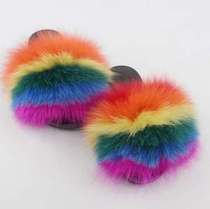 94-131 Claquettes en fourrure de <span class=keywords><strong>renard</strong></span> véritable pour chaussons Chaussons en fourrure verte pour enfants Tout-petits Poids léger pour les saisons d'hiver et d'été - Product Image 6