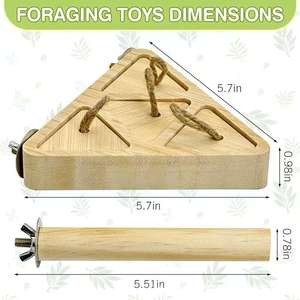 Jouet de forrage triangulaire en bois Lingyue pour oiseaux avec perchoir, couleur bois naturel, design durable - Product Image 3