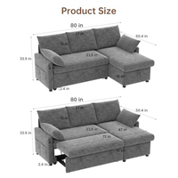 Canapé convertible en chenille en forme de L avec lit escamotable et rangement pour salon, appartement, hôtel