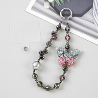 Bracelet de téléphone portable fantaisie en alliage de zinc avec perles de cristal, motif papillon, durable et portable, vente en gros