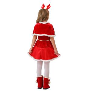MS Girls Christmas Green Velvet Dress Set with Antler Headpiece and Cape 2-Piece <b>Santa</b> Party <b>Costume</b> - Product Image 6