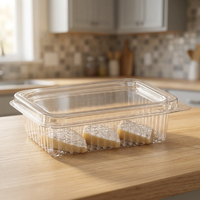 Boîte à charnière en PET de qualité alimentaire, transparente et recyclable, capacité 75 ml/2,5 oz, épaisseur 8 mm, personnalisable pour l'emballage de produits de boulangerie et de confiseries