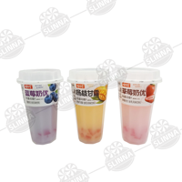 Groothandel Kant-en-klare Fruitmelkdrank in bekers, gemengde mango, aardbei, bosbes smaak, Halal drank, sap met kauwbare jelly bits