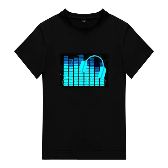 2026 New High Quality Man Cotton LED T-shirt with Sound Activated EL Lighting Voice Control Equalizer Bars Headphones for Dance