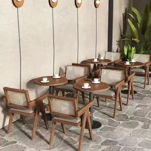 XY Solid wood woven rattan Chair Tavern Milk tea Coffee shop Western casual Restaurant table and chairs combination Wabi Sabi