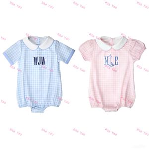 Easter pink Blue Gingham Print Baby Clothes Short Sleeve Peter Pan Collar Baby Boy Girl Onesie Toddler Summer <strong>Coming</strong> <strong>Home</strong> <strong>Outfit</strong> - Product Image 3