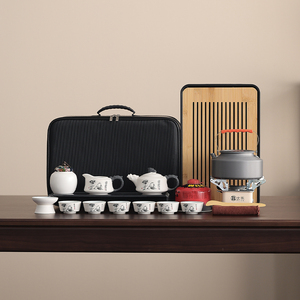 Portable Travel Tea <b>Set</b> Porcelain 4 Person Outdoor Camping Tea Tray With <b>Teapot</b> Teacups Stainless Steel Eco Friendly - Product Image 3