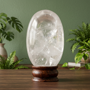 Boule de cristal de quartz naturel ovale polie en gros avec support en bois, décoration Feng Shui pour la maison, objet de collection - Product Image 2